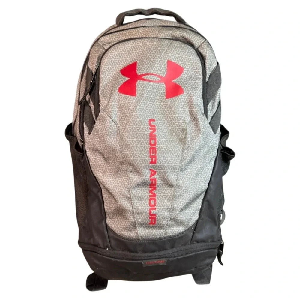 Under Armour Storm Backpack Grey Red Geometric Pattern Laptop Bag Sport Gym